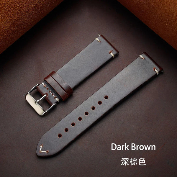 Ultra-thin Wristband Stitching Calfskin Strap Vintage Italian Oil Wax Cowhide Watch Band